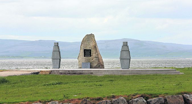 The Famine Ship Memorial at the city's Grattan Road Beach. The sandstone monuments each list 50 of the 100 ships known to have brought Irish people across the Atlantic during that time.