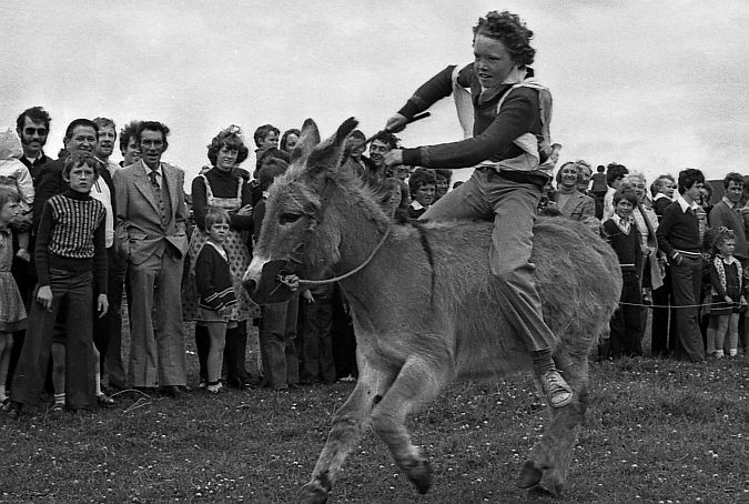 Romping home: Dirty Dick with Reginald Concannon up winning the Salthill Fiesta Donkey Derby raced at St Joseph's School, Salthill, in June 1977.