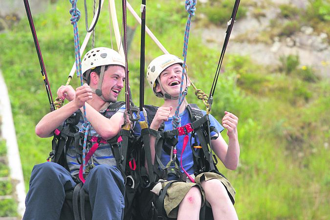 Instructor Donal Finn and pupil Phillip Neilen hitting the heights on a giant swing as part of the Connemara-based Maths Academy high-octane approach to explaining the principles of mathematics.