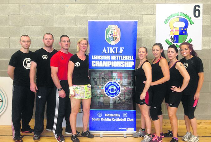 Members of Galway Kettlebell Club who took part in the Leinster Championship on Saturday. From left: Ed Holohan, Steve Killeen, Ray Martin, Sarah Smith (club coach and director), Roisin Ridge, Suzi Doherty, Maggie Duff and Maria Dillon.