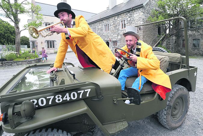 Daniel Guinnane and Jonathan Gunning clowning aound at Claregalway Castle for the launch of the Galway Garden Festival.