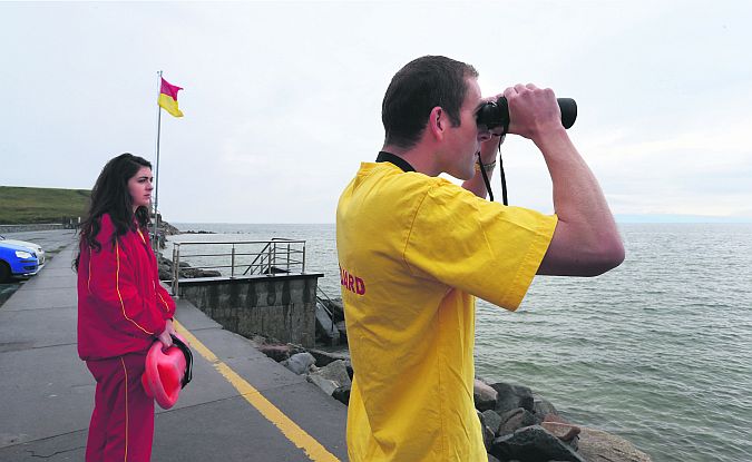 Gerard Lally and Fiona Quirke on lifeguard duty at Silver Strand, Barna. Photo: Joe O'Shaughnessy.