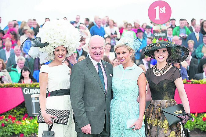 The winner of the Anthony Ryans Best Hat competition Alex Butler with Anthony Ryan, Managing Director, Anthony Ryans, galway, sponsors, Rachelle Guiry, winner of the Anthony Ryans Best Dressed Lady competition and Aisling Maher, the winner of the Anthony Ryans Wear Irish award, on ladies day at last year's Galway festival.