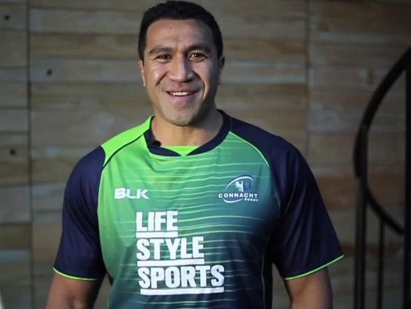 New Connacht signing Mils Muliaina wearing the side's new kit
