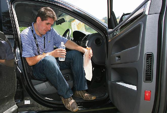 Paul Kimmage taking a break during coverage of the Tour de France 2013