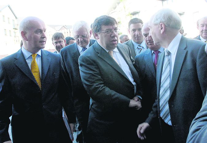 Those were the days....the then-Taoiseach Brian Cowen, surrounded by party members on his arrival to a Fianna Fail Parlimentary Party meeting in the Clayton Hotel.