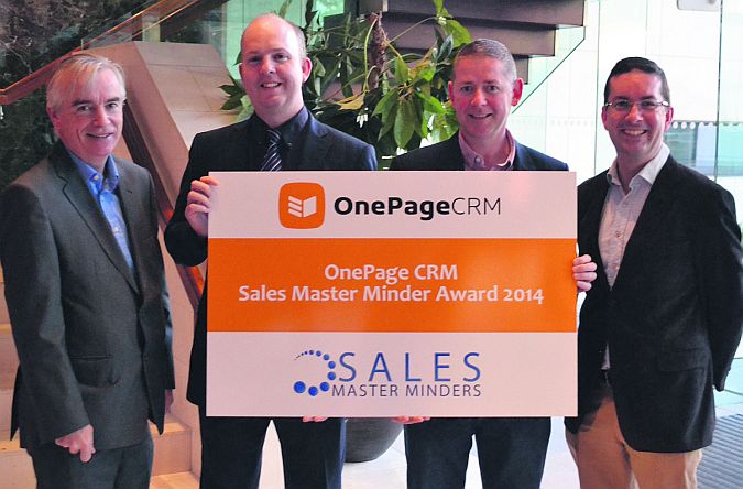 Pictured at the launch of the Sales Master Minders Award were, from left: David Hickey CEO Connacht Tribune group, sponsor; Oisin Brown, Sales Master Minders; Michael Fitzgerald, One Page CRM, main sponsors; and Darragh O'Connor, Clayton Hotel, sponsor.