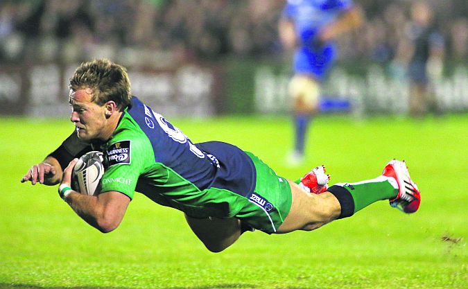 Connacht scrum half Kieran Marmion scoring a superb individual try against Leinster at the Sportsground last Friday. Photo: Joe O'Shaughnessy.