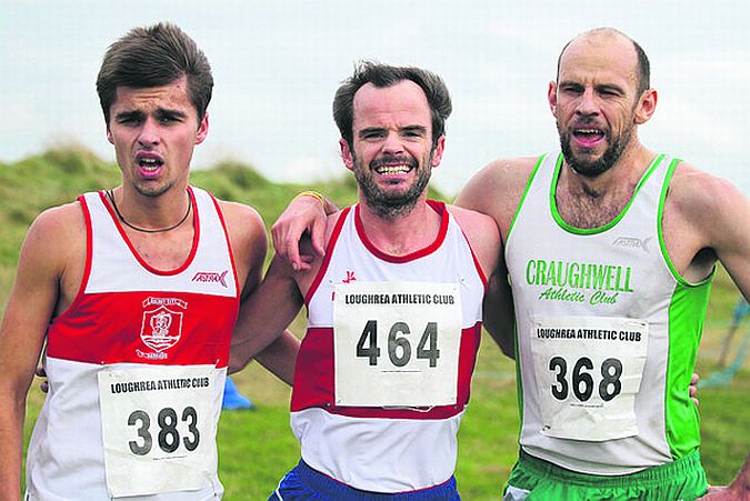 Gary Thornton (centre) won the Galway Cross Country Championships last weekend, with clubmate Keith Fallon (left) second and Peter O'Sullivan (right) of Craughwell AC third.