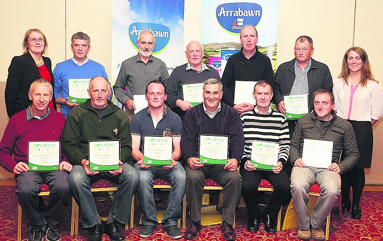 Arrabawn Co-op suppliers from Galway who were presented with their CellCheck national awards for milk quality at the County Arms in Birr recently were (back): Maureen O’Meara, Branch Manager, FDB Insurance; Patrick Guinan, Rathcabbin; John Kelly, Kilconnell; Joseph Gohery, Eyrecourt; Aidan Treacy, Eyrecourt; Gerard Forde, Corrandulla; Finola Mc Coy, CellCheck Programme Manager. Front: Thomas Mahon, Kinvara; Michael Cunniffe, Killimor; Thomas Murphy, Kiltormer; Joe Hayes, Kiltormer; John Fox, Oranmore; Michael Walsh, Dunmore.