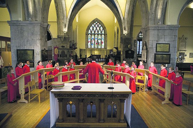 Younger members of the Schola Cantorum, in St Nicholas' Collegiate Church.