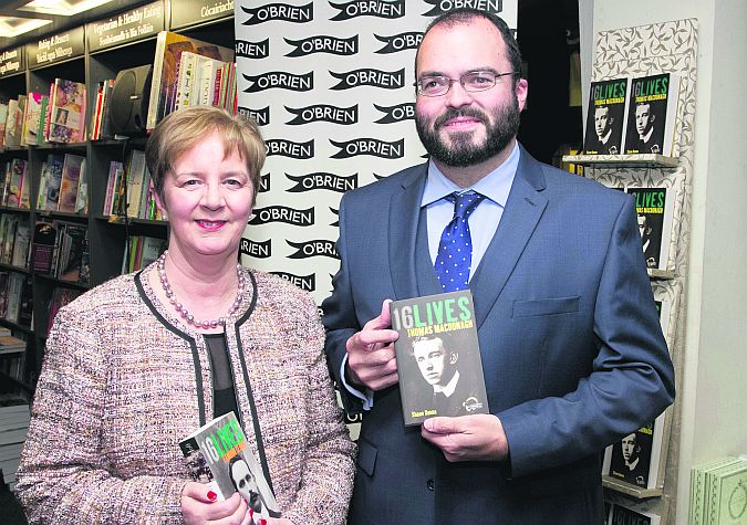 Pictured at the O' Brien Press 16 Lives series, launch at Hodges and Figgis, Dawson Street, Dublin were authors Mary Gallagher who wrote about Eamonn Ceannt and Shane Kenna who wrote about Thomas MacDonagh. Photo: Colm Mahady/Fennells.