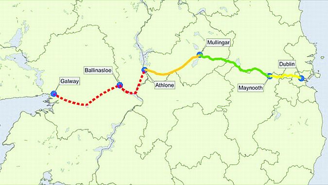 The proposed Greenway route from Dublin to Galway.