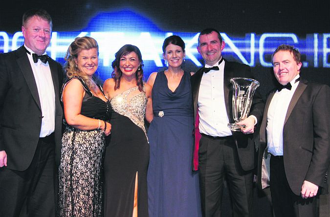 Stephen Kelly and Sharon Kelly Stocktaking.ie, Supplier of the Year Award winners; Oonagh O’Hagan chairperson of Retail Excellence Ireland, Joan and Patrick McDermott Stocktaking.ie and Peter Sweeney of sponsors Barclaycard at the Retail Excellence Ireland Awards.