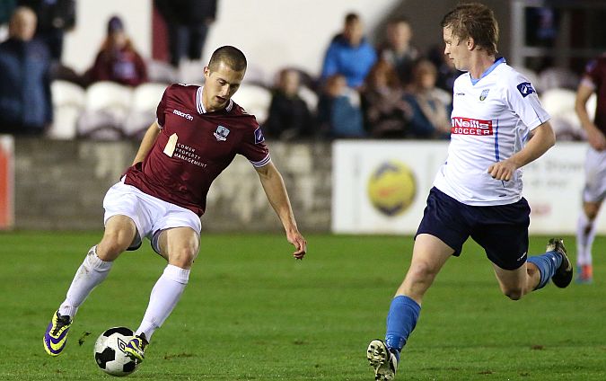 Galway FC's Jake Keegan on the ball against UCD in the Airtricity League promotion/relegation play-off at Eamonn Deacy Park on Friday night.