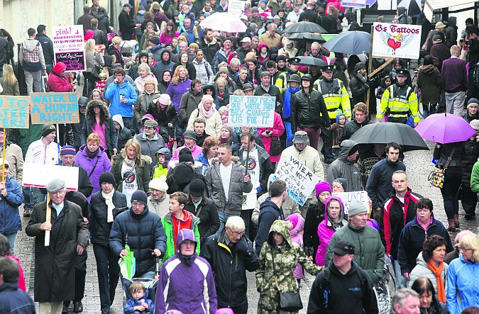 The crowds taking part in the water charges protest march through the city centre on Saturday. Photos: Joe O'Shaughnessy.