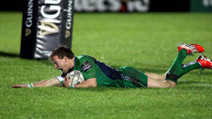 Kieran Marmion scores Connacht's opening try in their New Year's Day defeat of Munster at The Sportsground