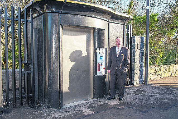 Padraig Conneely waits his turn at the new public convenience opposite the Cathedral.