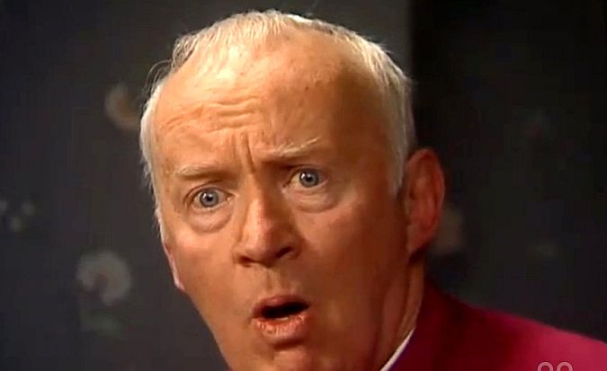 Bishop Brennan (AKA Jim Norton) as the righteous Bishop in the Father Ted TV series.