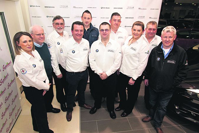 Niamh Bent, Bobby Clinton, Ray Bent, Colm Quinn (Colm Quinn BMW, sponsors), Kenneth Lee, Eamonn Dervan, Kieran Donohue, Clerk of the Course, Tina McNabola, Patsy Finnerty and Shane Cunniffe at the recent launch of the 2015 Colm Quinn BMW Galway International Rally.
