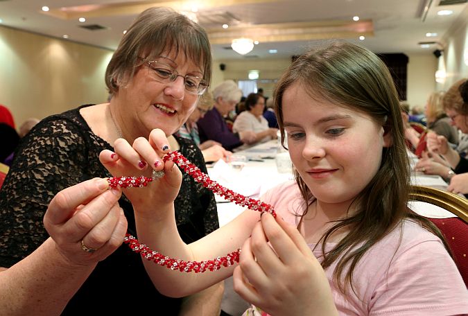 Mary Harkin, Regional President for the BMW area, and her granddaughter Sophie Harkin, during the jewellery workshop as part of the ICA Craft Day in the Menlo Park Hotel, Galway on Saturday. Photos: Joe O'Shaughnessy.