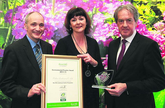 Catherine Hosty, Radharc Landscaping, with Mike Neary (left), Horticulture Director, Bord Bia and Aidan Cotter, CEO, Bord Bia.