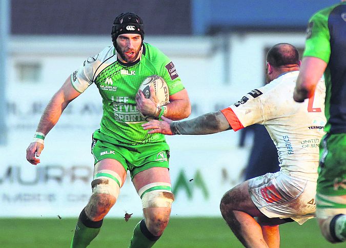 Connacht captain John Muldoon leads this offensive against Trevisio in the Guinness Pro12 tie at the Sportsground on Sunday. Photos: Joe O'Shaughnessy.