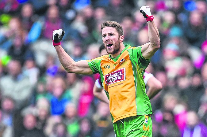 Corofin's Michael Lundy celebrates scoring against Slaughneil during Tuesday's All-Ireland Club football final at Croke Park. Photo: Ramsey Cardy/Sportsfile.