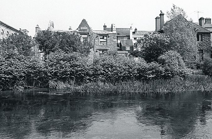 A derelict house along the canal across from Galway Garda Station in Mill Street in the early 1980s. The house has since been attractively refurbished.