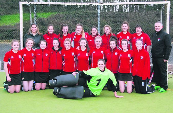 The Galway Hockey Club team which has qualified for the Irish Trophy Final. Back row, left to right: Nicola van der Walt, team manager, Catherine Timon, Gemma Rhatigan, Leah Casey, Emma Johnson, Heather Henry, Rachel Heskin, Emma Glanville, and Ollie O’Connor (Coach). Kneeling: Aoife Codyre, Niamh Barry, Dee Hatton, Louise Fahy, Katie Codyre, Catherine Clancy, Hannah Gormley (Captain), Rebecca Dillion, Carra Withero, and Kelsey Hengerer. Front, Michaela van der Walt.