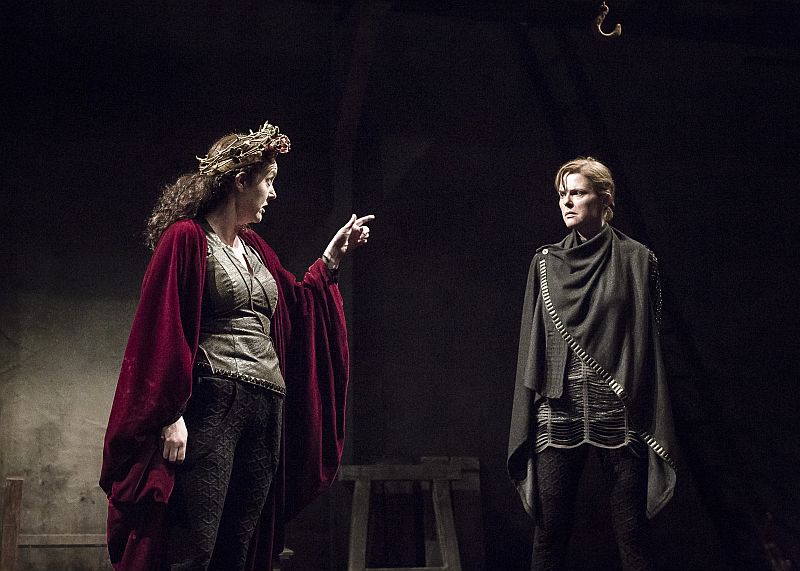 Derbhle Crotty as Henry IV and Aisling O'Sullivan as Prince Hal in DruidShakespeare.