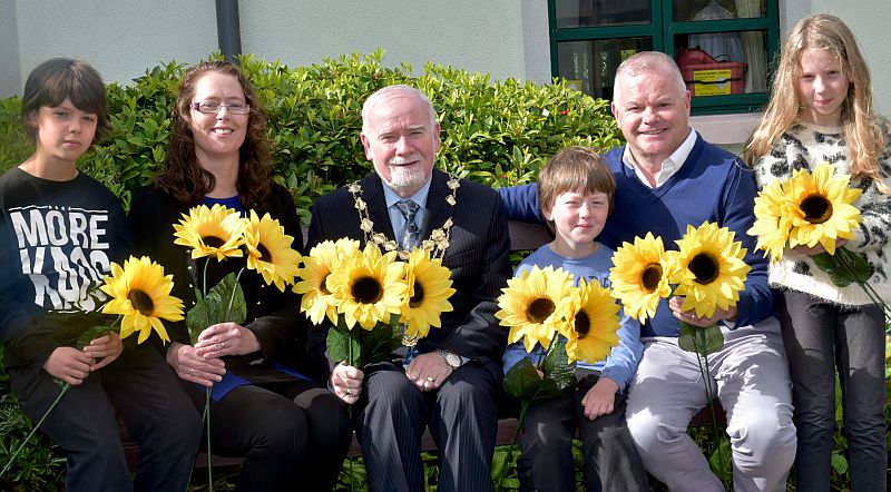 The Mayor of Galway City, Cllr Donal Lyons launching Galway Hospice Sunflower Day, which takes place on Friday, June 5. He is joined by (from left) Neil McKinnon, Fiona McKinnon of Galway Hospice Ronan McKinnon, Michael Craig of Galway Hospice and Derri McKinnon. The Hospice is looking for volunteers to help sell Sunflowers on the day across the city and county. If you are interested in helping please contact the Hospice fundraising department on 091-770868 or e-mail fundraising@galwayhospice.ie