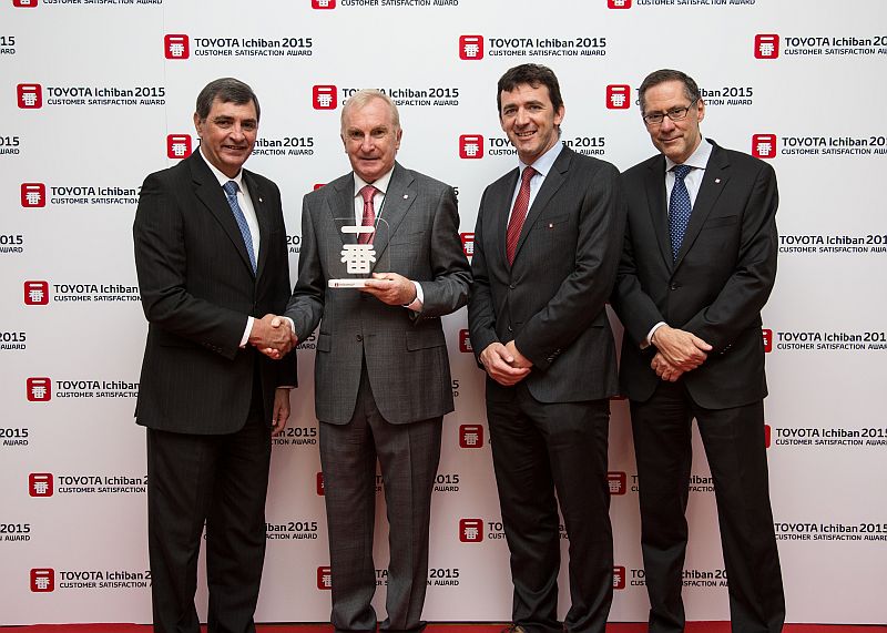 Pictured at the presentation of an excellence award to Tony Burke MOtors Galway were, from left: Dr Johan Van Zyl, CEO Toyota Motor Europe; Tony Burke, Dealer Principal, Tony Burke Motors; Steve Tormey CEO Toyota Ireland; and Karl Schlicht, Executive Vice President Toyota Motors Europe