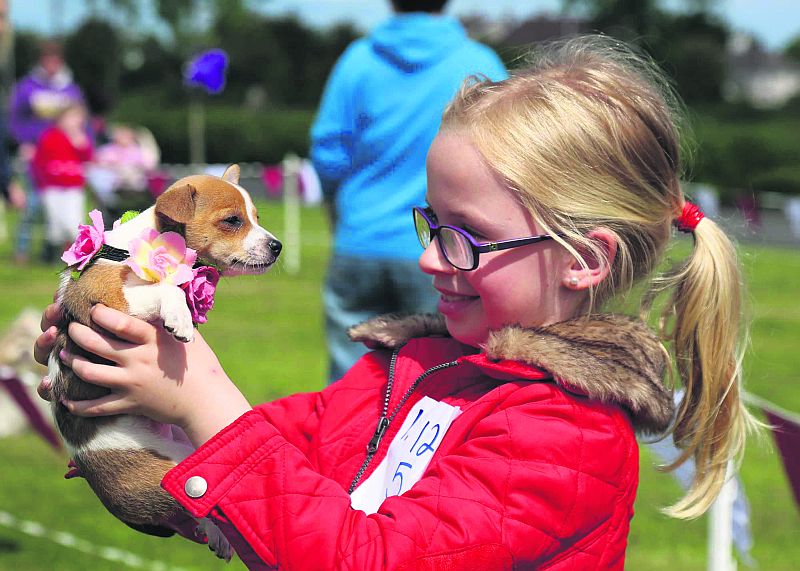 Saorla Gallagher, with her puppy at the Tesco Charity Dog Show in aid of Temple Street Children's Hospital held in Ballinasloe on Sunday. PHOTO: HANY MARZOUK.