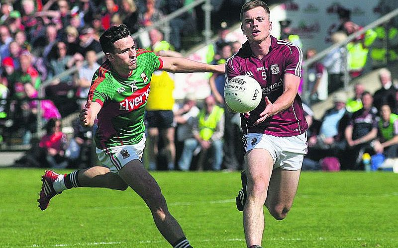 Galway defender Liam Silke gets the better of Mayo's Jason Doherty during Sunday's Connacht senior football semi-final at Pearse Stadium. Photos: Enda Noone