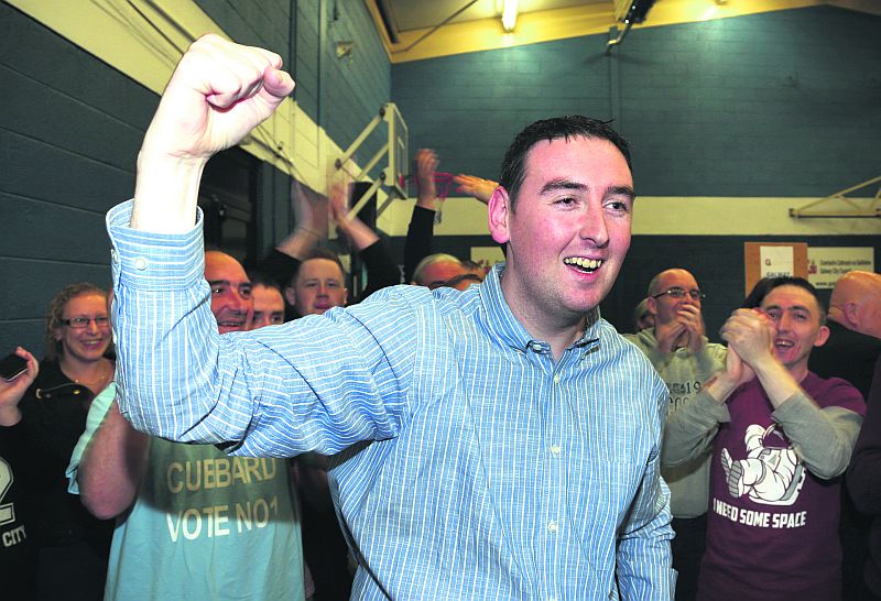 Mike Cubbard celebrates after hearing he picked up first preference votes both on Inishbofin and in 'Noel Grealish territory'.