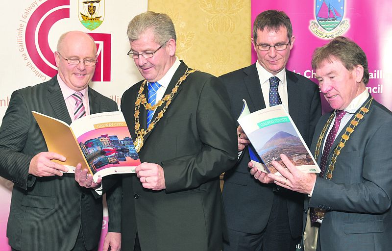 Galway City Council CEO Brendan McGrath, Galway City Mayor Cllr Frank Fahy, Galway County CEO Kevin Kellyand Galway County Council Cathaoirleach Cllr Peter Roche at the launch of the Baseline Study.