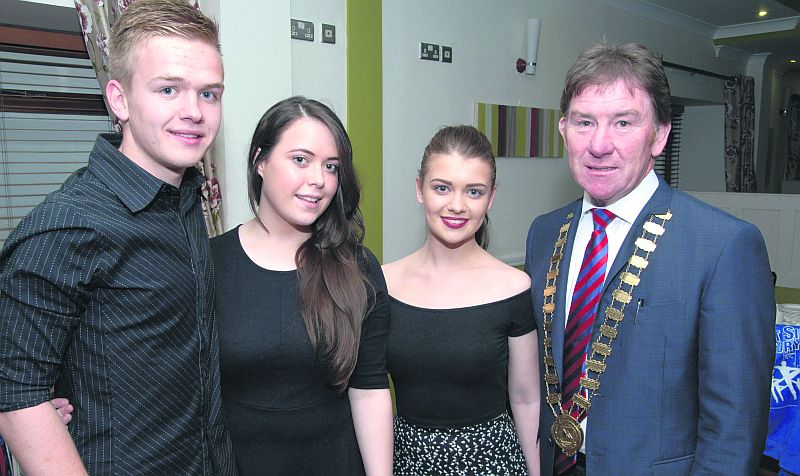 Conor Walsh, Hannah Rhattigan, Hannah Wright and Pete Roche (Cathaoirleach of Galway County Council) at the launch of Tuam Youth Theatre's production of West Side Story.