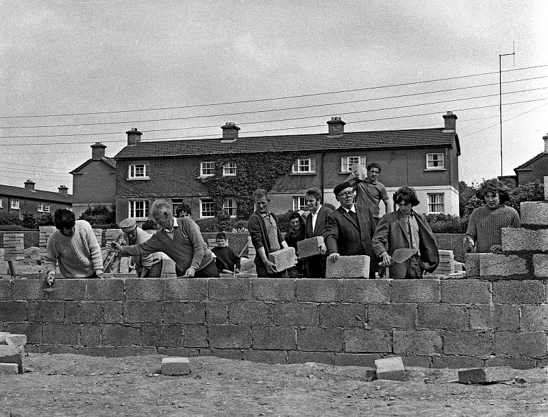 Local volunteers taking part in the building of Bohermore Community Centre in Galway in June 1971. Among those pictured are Tommy Lawless, Bugsy O'Hara, Tony Diviney, Aidan Heffernan, Martin Joe Philbin , Sean Stephens, Steve Mannion, Pat Cleary, RIP, Michael Darcy, RIP, Bartley Harty RIP, and Frank Barrett RIP.