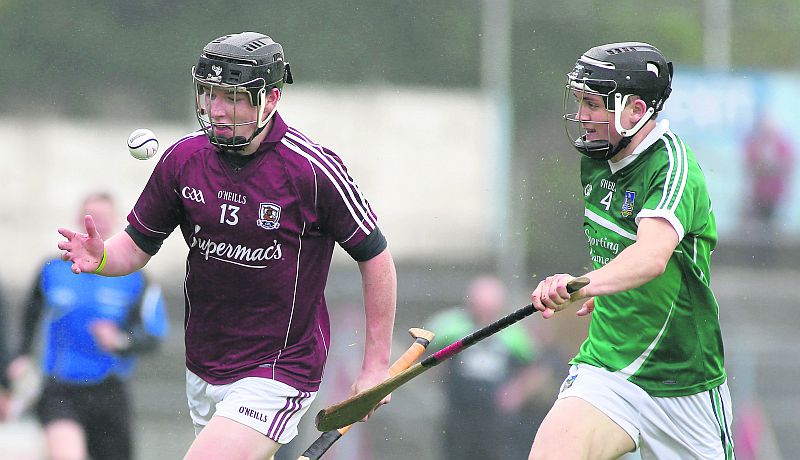 Galway attacker Michael Lynch breaking away from Limerick's Jack O'Grady during Sunday's All-Ireland minor hurling quarter-final at Semple Stadium. Photos: Joe O'Shaughnessy.