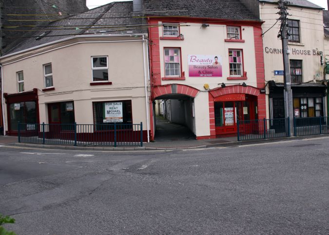 Three empty premises side by side in Ballinasloe town centre.