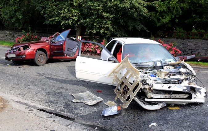 The aftermath of a two-car crash at Creagh, Ballinasloe in which a man was seriously injured. Photo: Hany Marzouk.