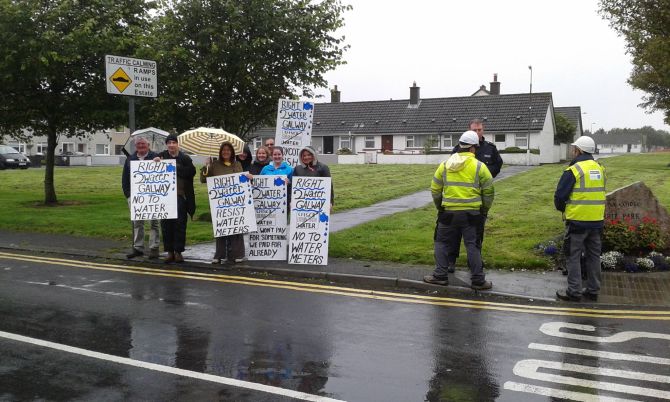 Residents of Corrib Park make their feelings known after Irish Water attempted to install meters in the estate on early Wednesday morning.