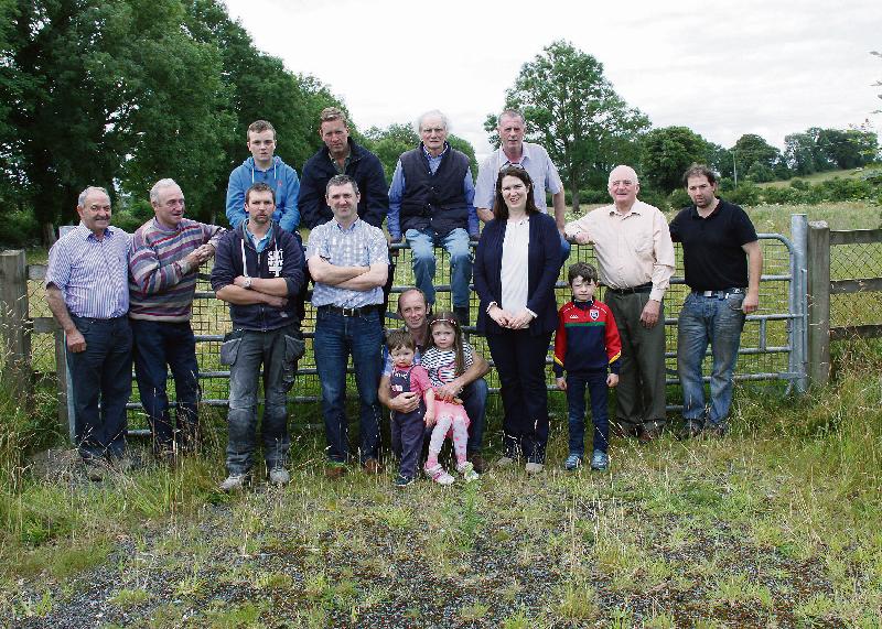 Some of the members of the Greenway Action Group who meet at Liscappul, Mackney, Ballinasloe to look at the lands along the proposed greenway. From left: Jack Headd, Kilmeen, John Joe Donohue, Cappatagle, Peter Donohue, Cappatagle, Ronan Jennings Killoran, Sonny Daly, Killoran, Kieran Finnerty, Loughrea, Sean Donohue, Kilmeen, Loughrea, and Eddie Black, Aughrim. Front: Paul Clarke, Loughrea, Adrian Kelly, Killoran, Charlie, Connor, Caitlynn, Denise and Aaron Campbell, Killoran. Photo: Gerry Stronge.