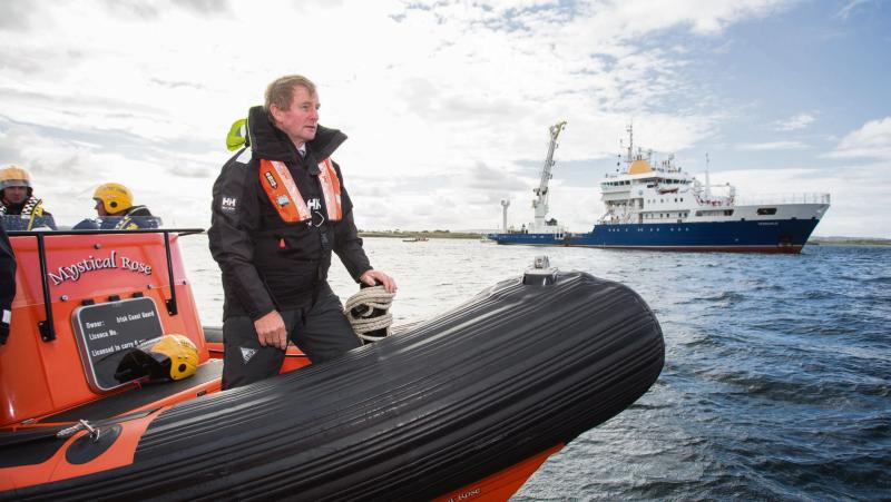 Floating vote...Taoiseach, Enda Kenny welcoming the new $300 million transatlantic fibre optic cable as it arrives in Killala last week.