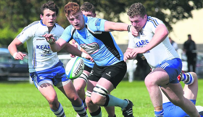 Galwegians Sean O'Brien is in the thick of the action against Cork Con during Saturday's All-Ireland League tie at Crowley Park. Photo : Joe O'Shaughessy.