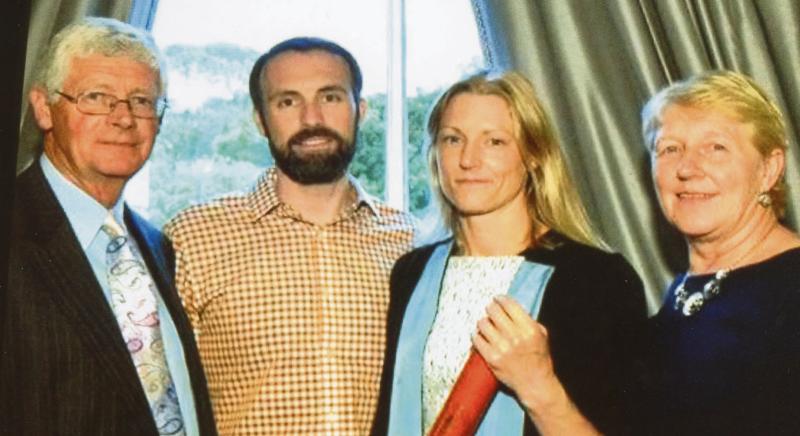 Dr Shirley Potter was awarded fellowiship in Plastic and Reconstructive Surgery at the recent RoyalCollege of Surgeons graduation ceremony in Dublin. She is pictured with her parents Danny and Marian Potter, Carnmore, and her partner Dr Cian McDermott.