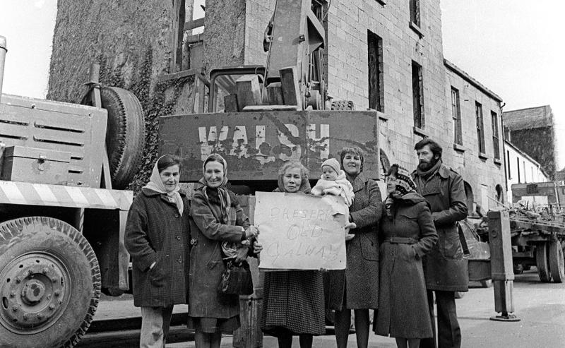 Our image shows campaigners demanding the preservation of old Galway protesting against the demolition of a building at the corner of Lower Merchants Road in 1979 as part of a city centre redevelopment that made way for a new road in the area.