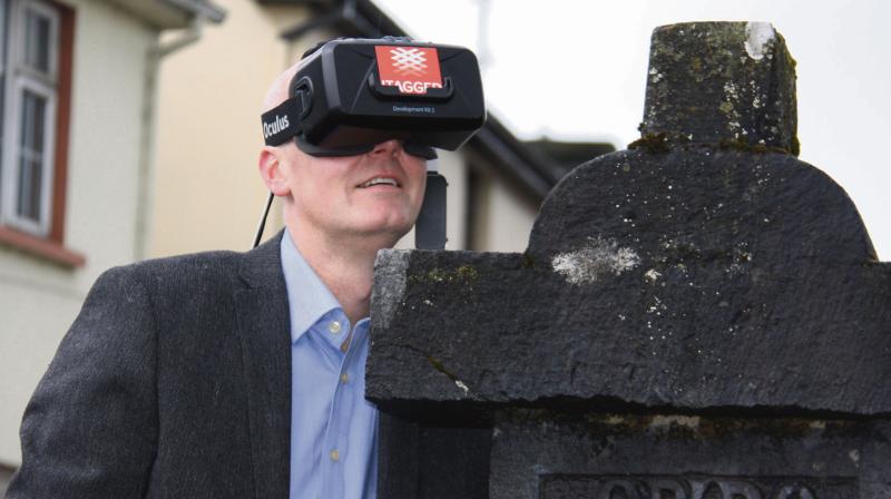 Eoin Kennedy, organiser of Congregation, wearing virtual reality glasses at the launch of the three-day technology festival in Cong Village.