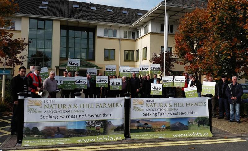 Irish Natura and Hill Farmers Association representatives who protested outside the Dept. of Agriculture offices in Portlaoise last week over the delay in making ANC (Areas of Natural Constraint) payments to thousands of farmers.